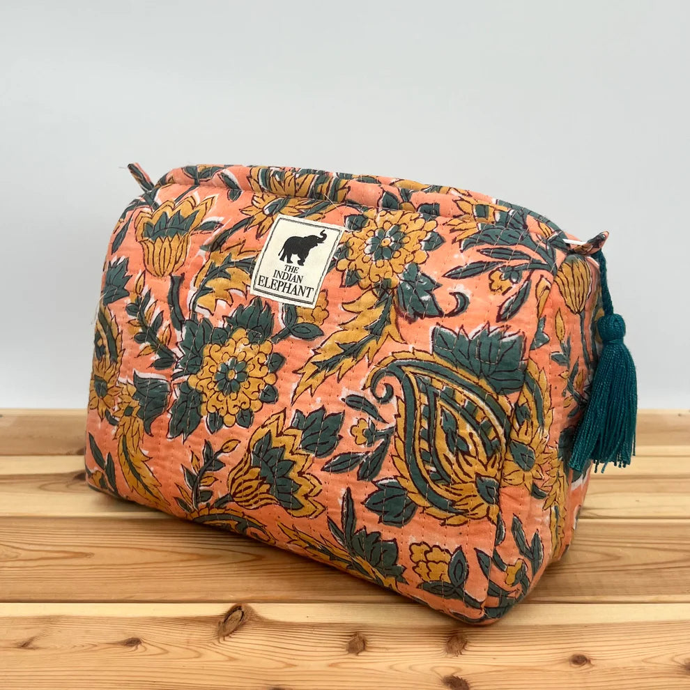 Blockprint Makeup Bag - Peach