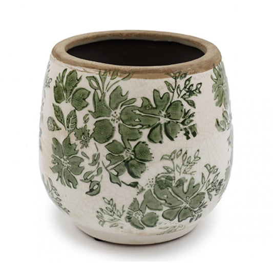 Green Floral Plant Pot