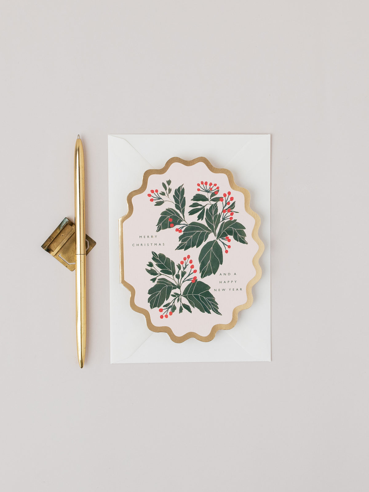 Merry Christmas Botanical Scallop Die Cut Card
