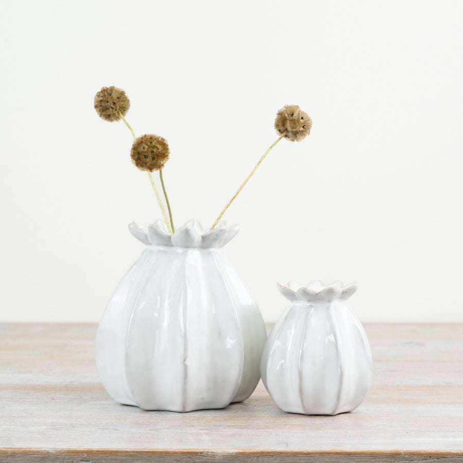 White Poppy Bud Vase - Small