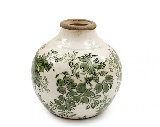 Green Floral Ceramic Vase