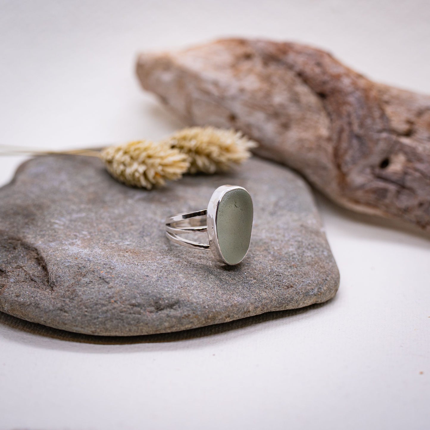 Large Seaglass Triple Band Ring