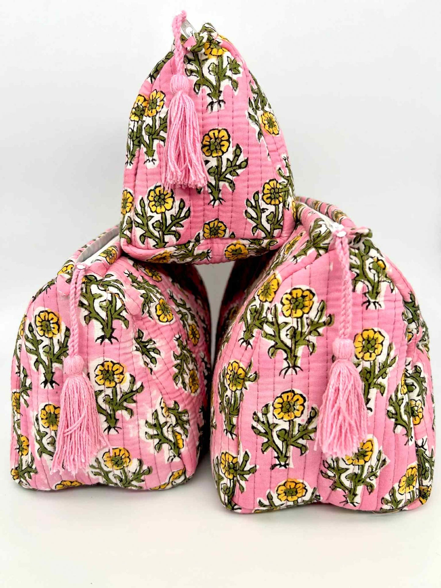 Blockprint Makeup Bag - Pink Floral