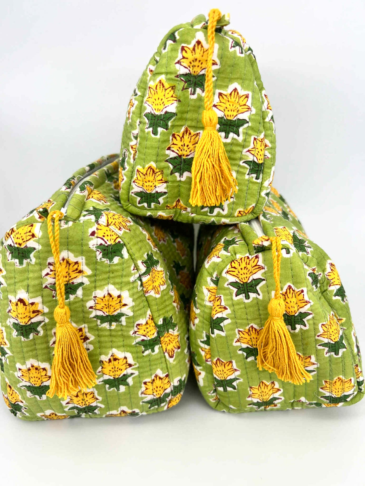 Blockprint Makeup Bag - Green Floral