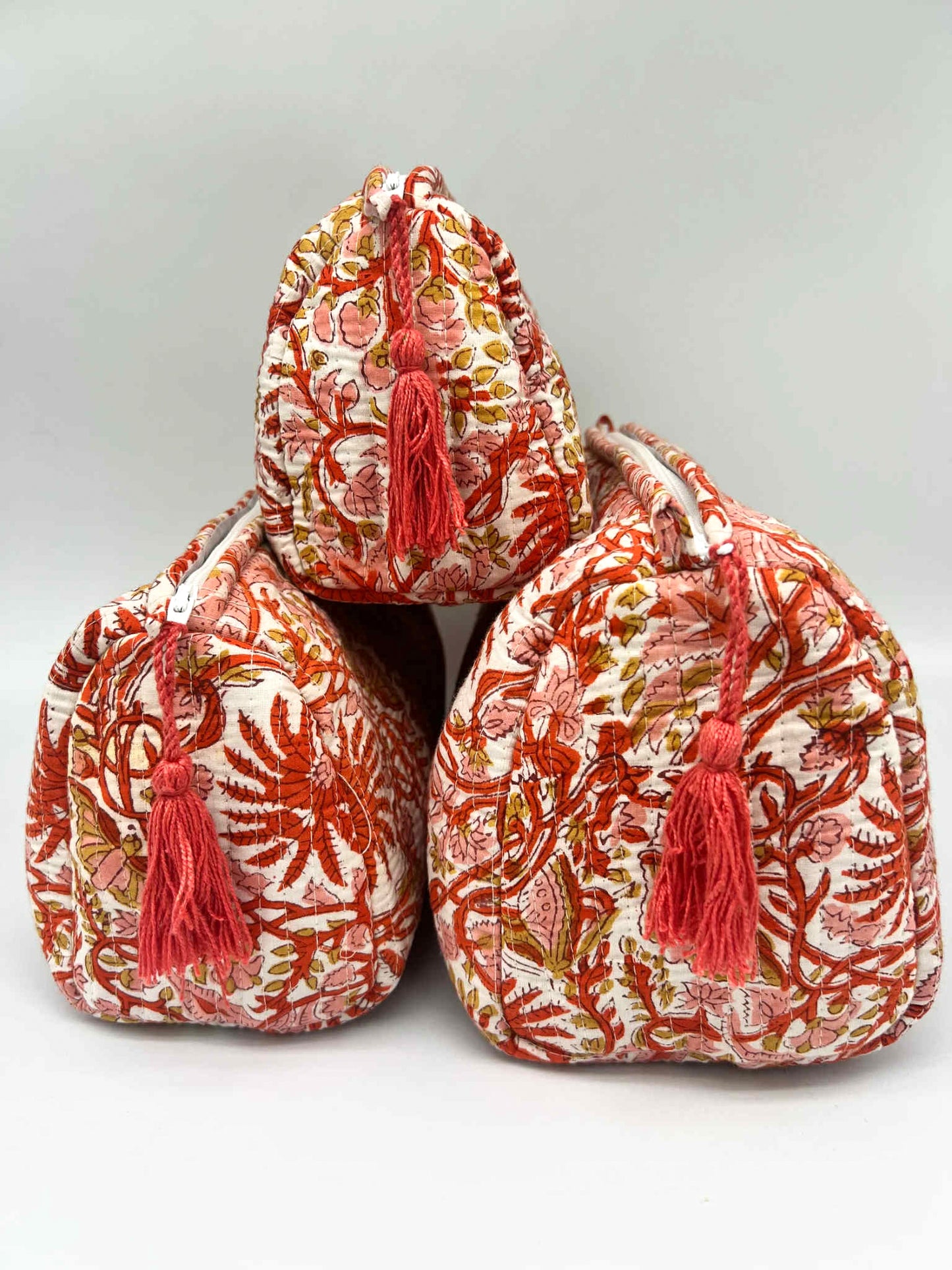 Blockprint Makeup Bag - Orange Floral
