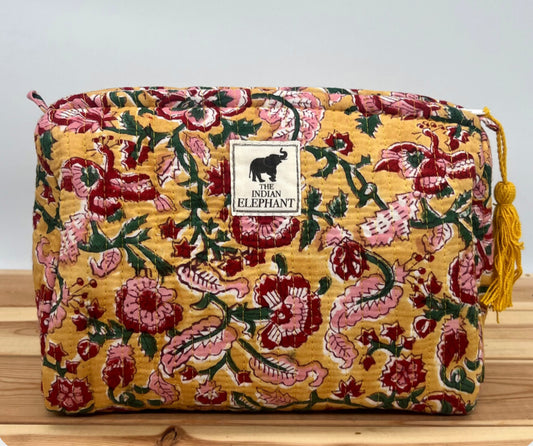 Blockprint Makeup Bag - Yellow & Pink