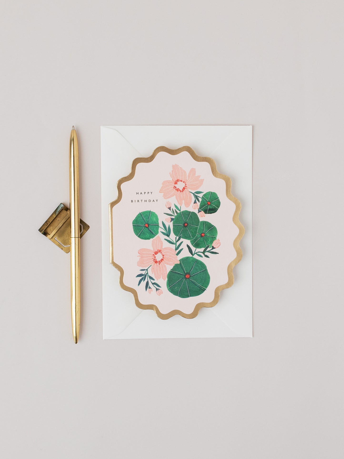 Happy Birthday Botanical Scallop Die Cut Card
