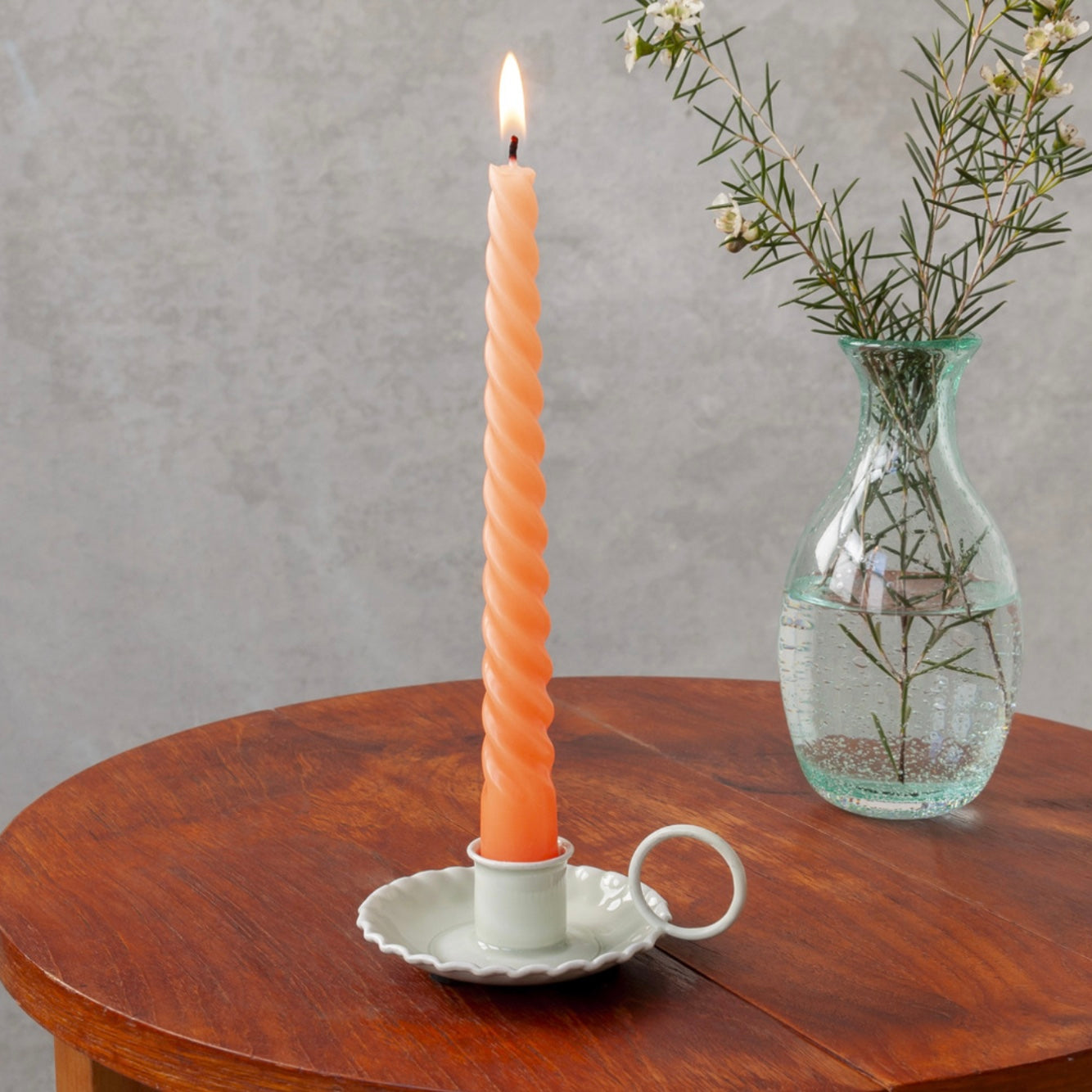 Enamel Candle Stick Holder - Light Grey
