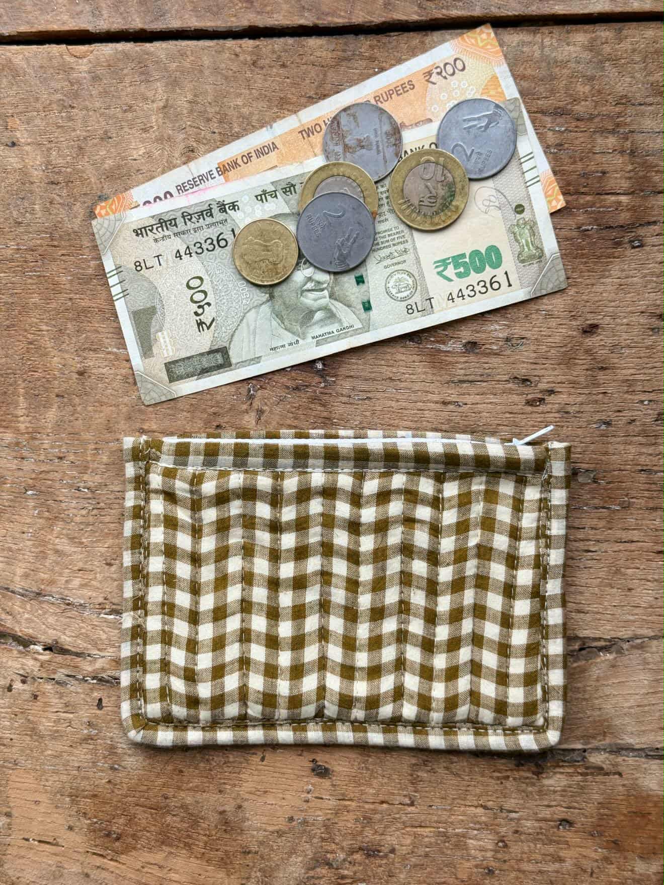 Block Print Coin Purse - Brown Gingham