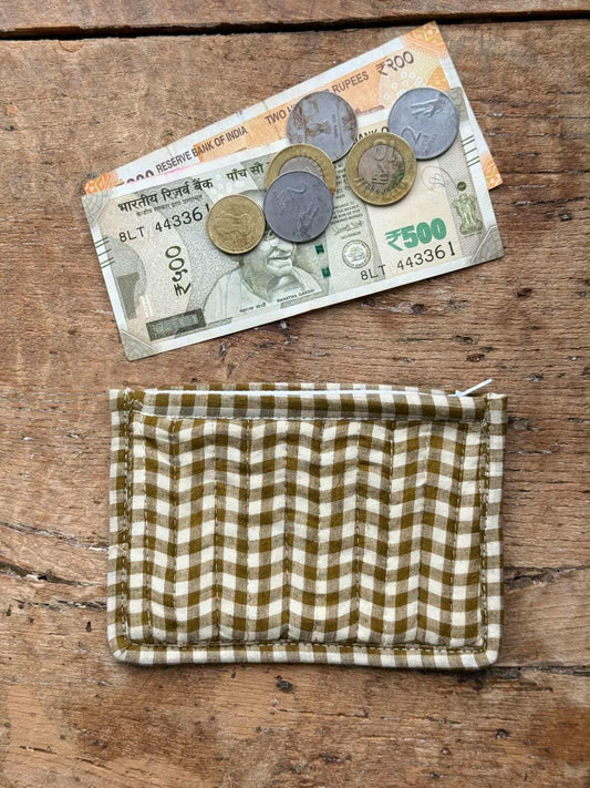 Block Print Coin Purse - Brown Gingham