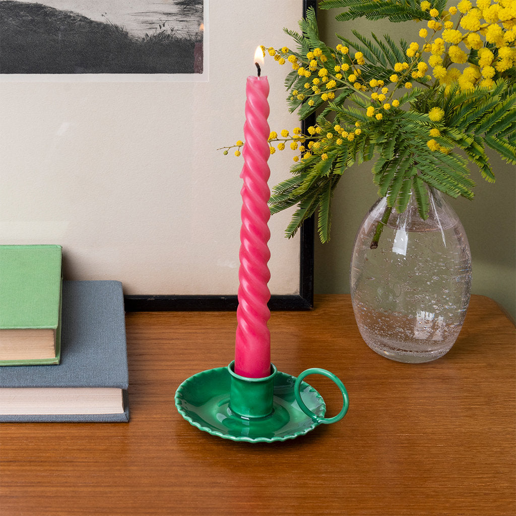 COMING SOON - Enamel Candle Stick Holder - Green
