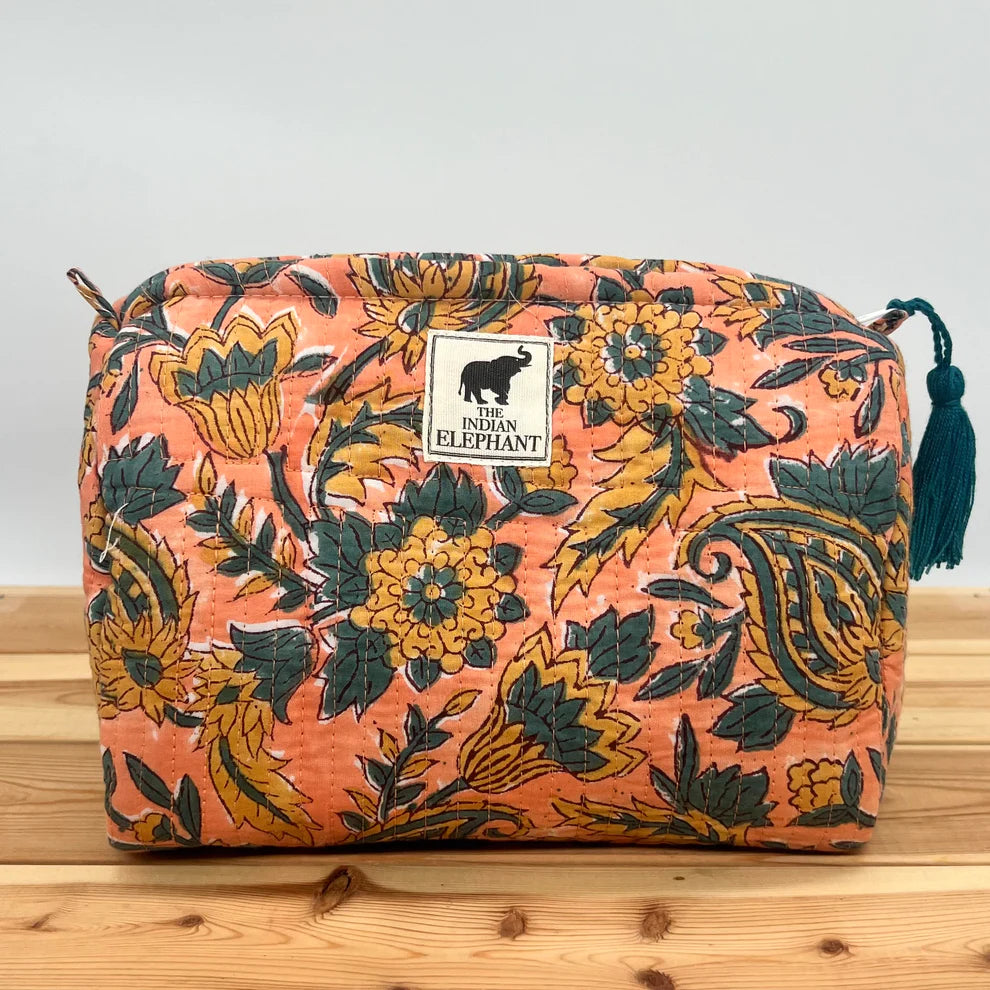Blockprint Makeup Bag - Peach