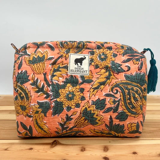 Blockprint Makeup Bag - Peach