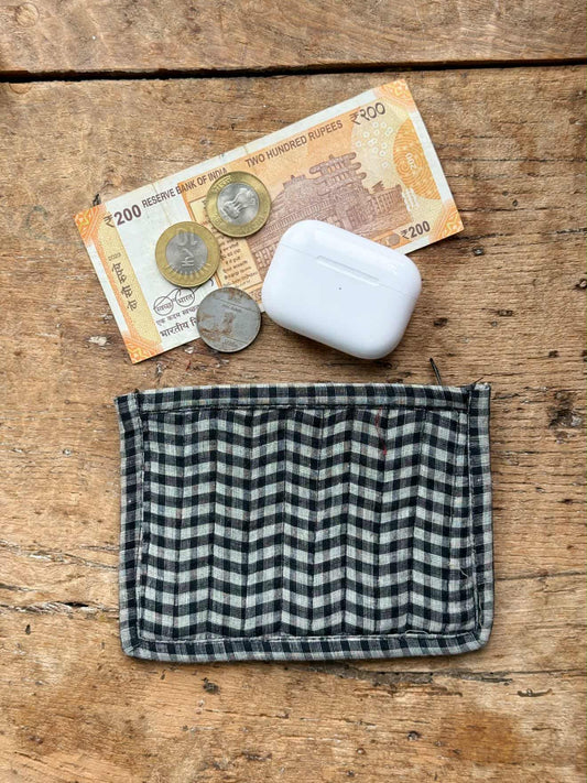 Block Print Coin Purse - Black Gingham