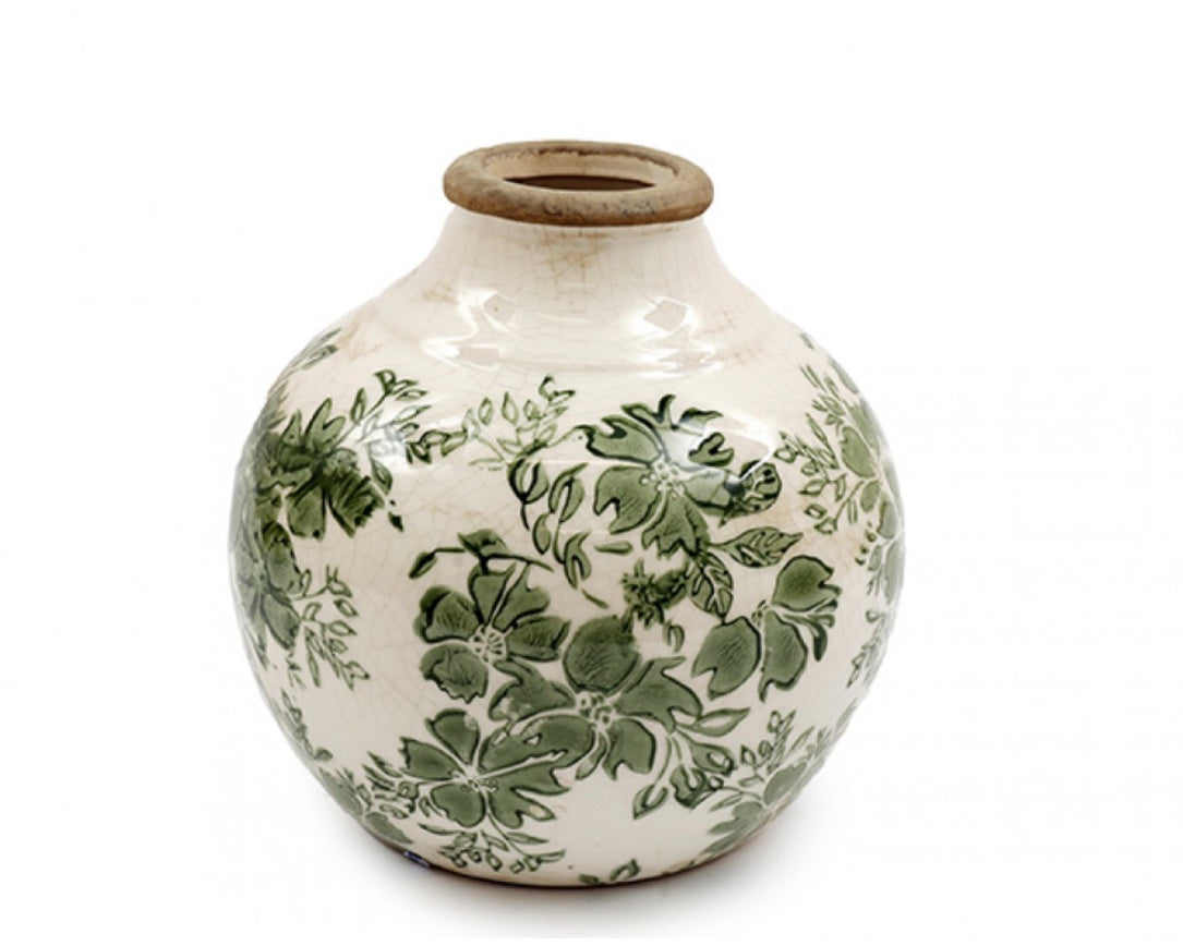 Green Floral Ceramic Vase