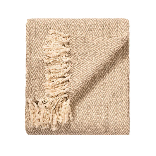 Chevron Soft Recycled Cotton Handloom Throw - Cream
