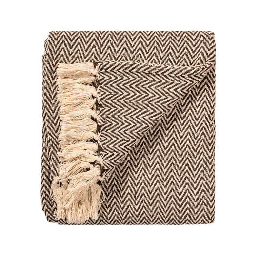 Chevron Soft Recycled Cotton Handloom Throw - Chocolate