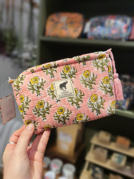 Blockprint Makeup Bag - Pink Floral