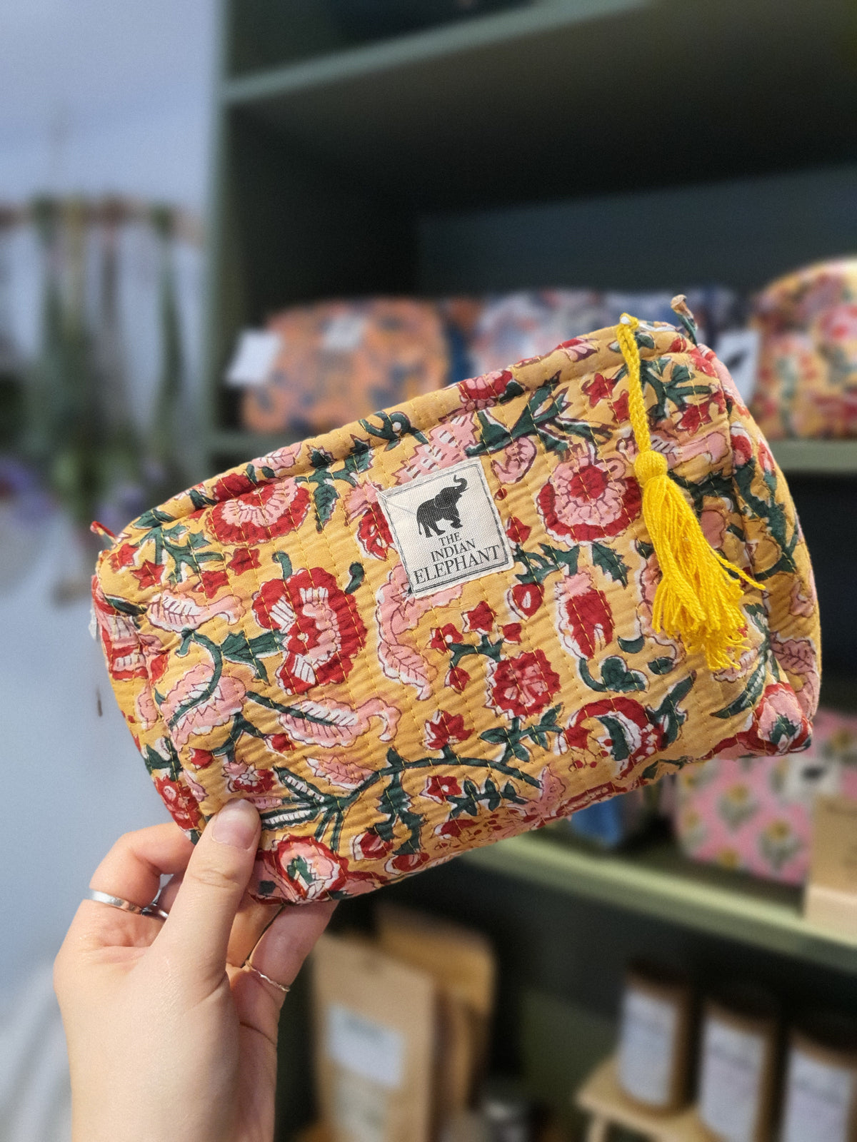 Blockprint Makeup Bag - Yellow & Pink