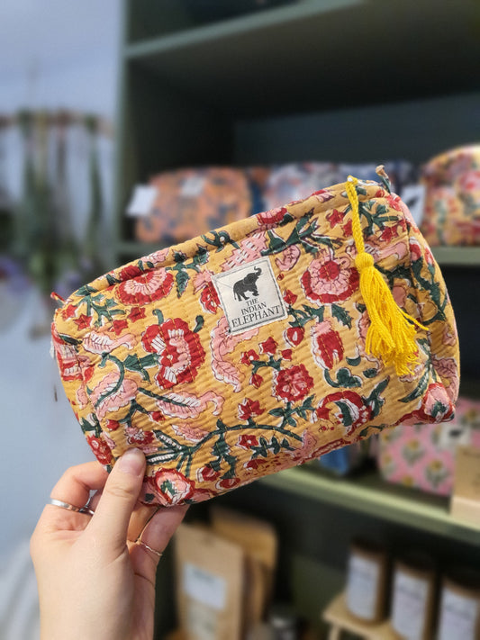 Blockprint Makeup Bag - Yellow & Pink