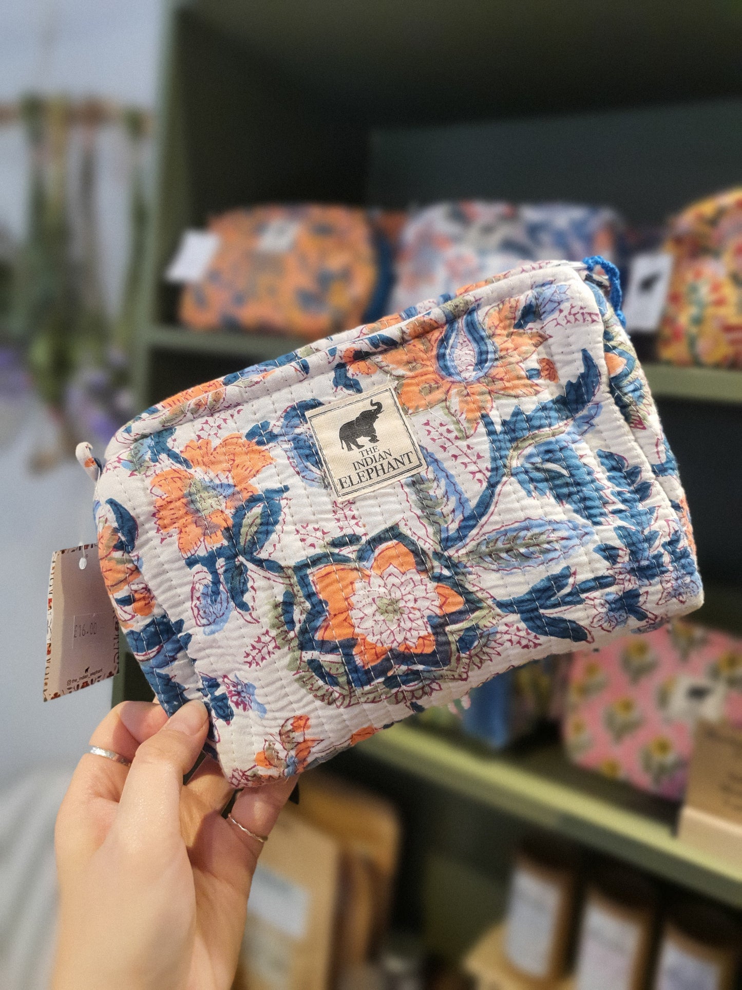 Blockprint Makeup Bag - White & Blue Floral