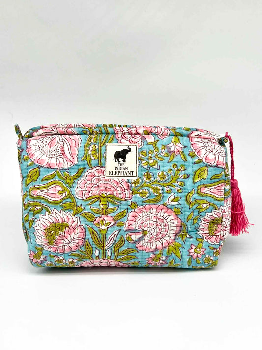 Blockprint Makeup Bag - Blue Floral