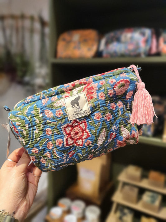 Blockprint Makeup Bag - Blue