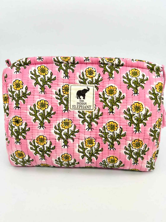 Blockprint Makeup Bag - Pink Floral