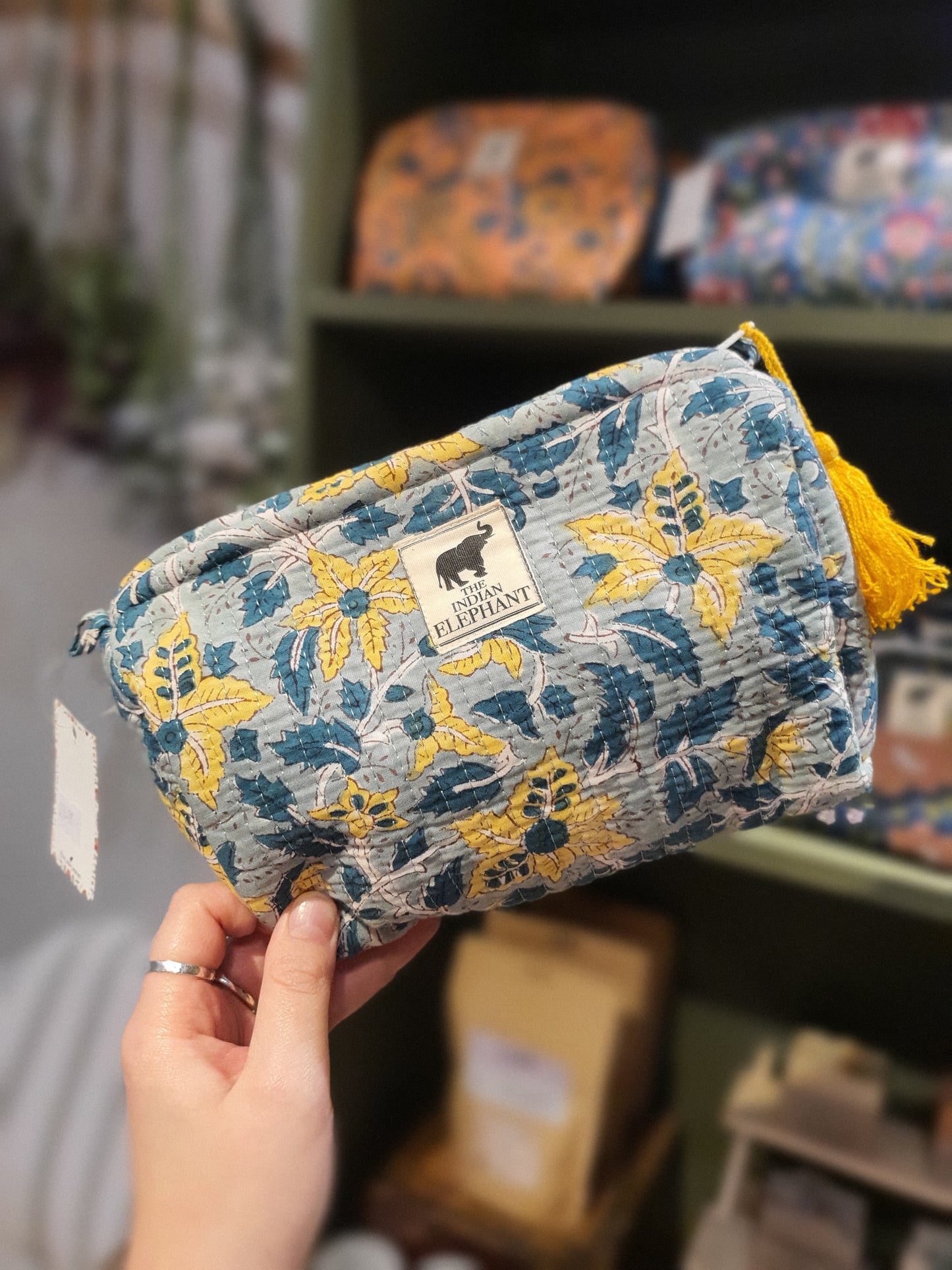 Blockprint Makeup Bag - Blue & Yellow