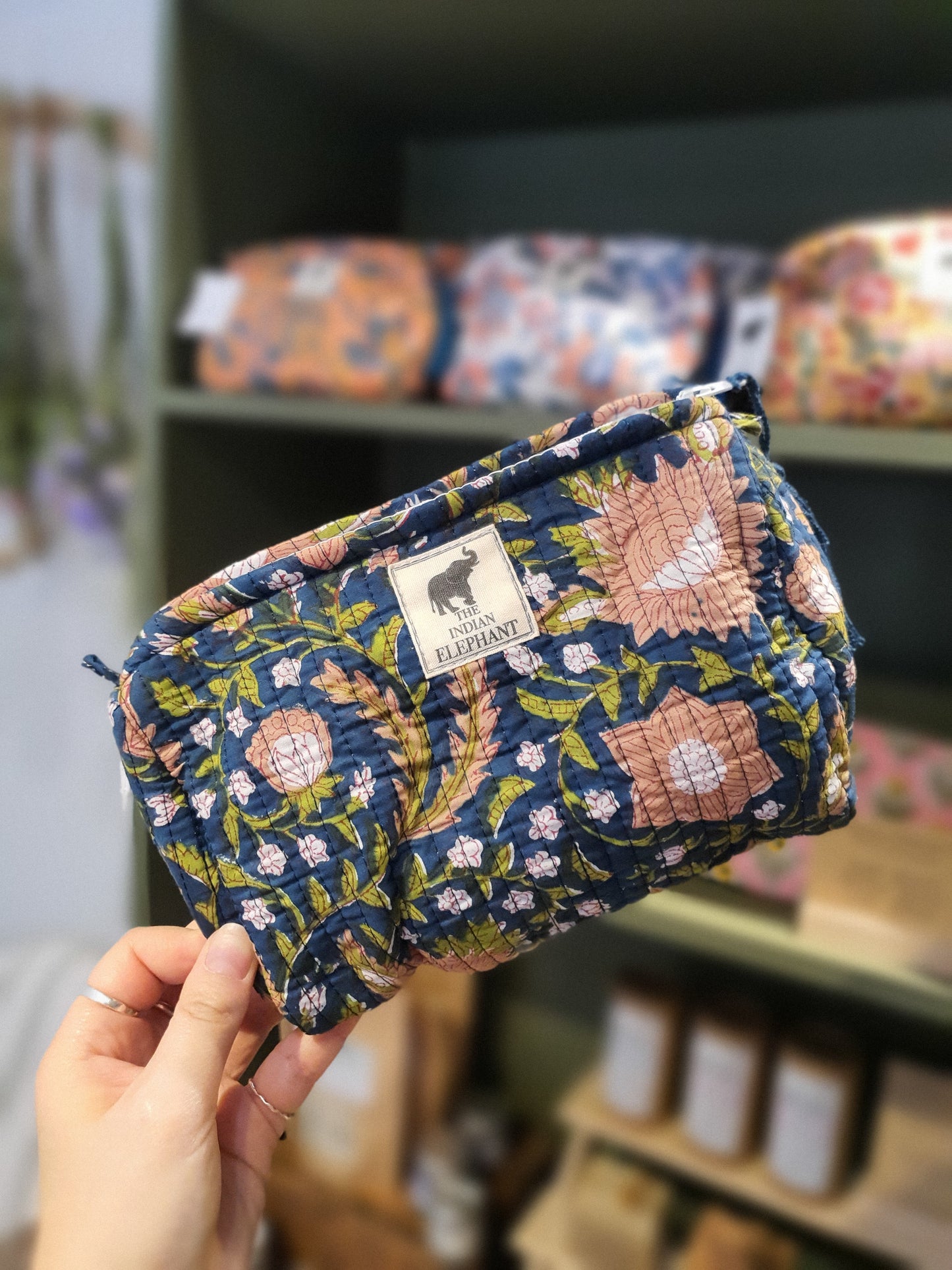 Blockprint Makeup Bag - Navy & Pink