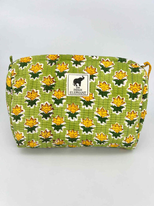 Blockprint Makeup Bag - Green Floral