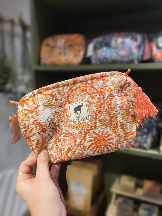 Blockprint Makeup Bag - Orange