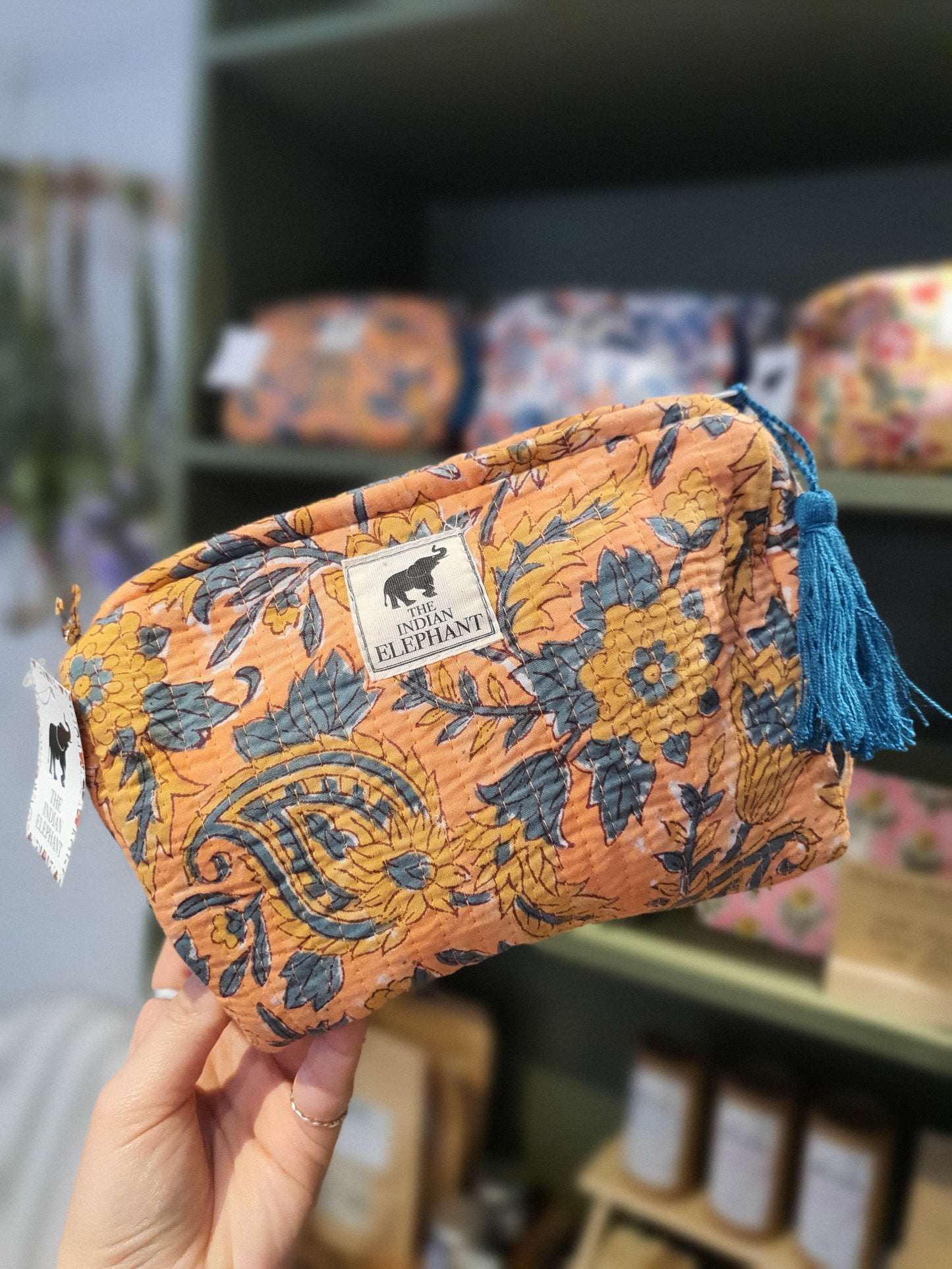 Blockprint Makeup Bag - Peach