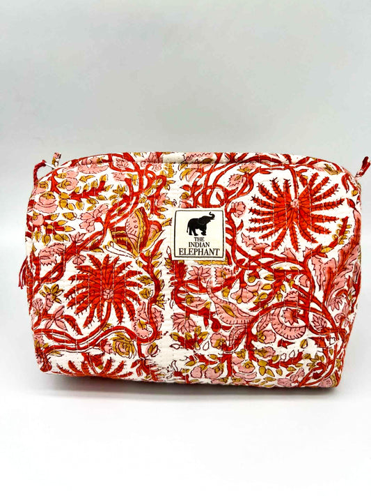 Blockprint Makeup Bag - Orange Floral